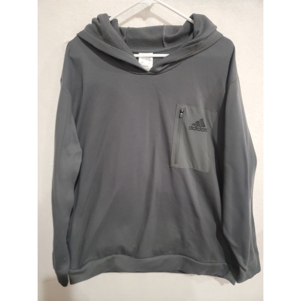 Adidas Team Issue Hoodie Mens 2XL Gray Pullover Sweatshirt Zip Pocket Athleisure